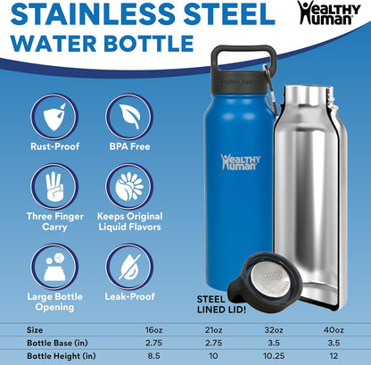 Stainless Steel Water Bottle | Double Walled Vacuum Insulated Water Thermos for Adults | Eco-Friendly Travel Bottles with Leak Proof Lid (Bahama, 32 Oz/ 946 ML)